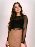 Body Tule Manga Longa Preto