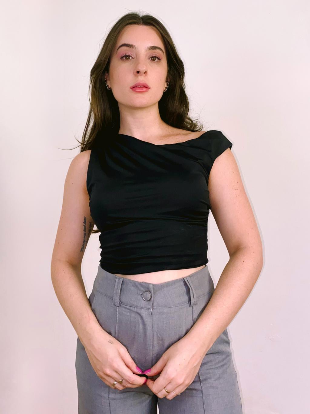 Blusa Assimétrica Poliamida Preta