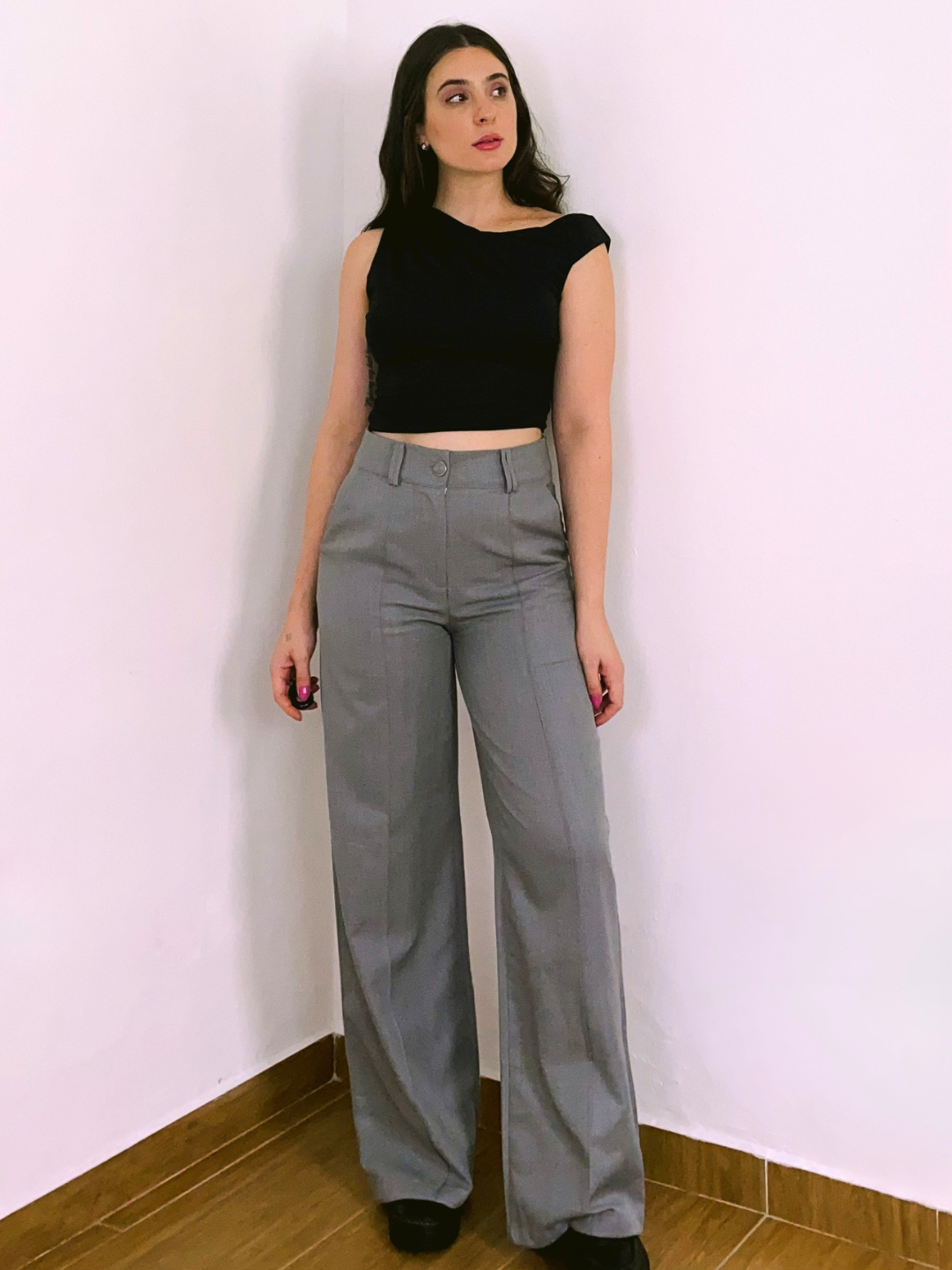 Calça Alfaiataria Wide Leg Cinza