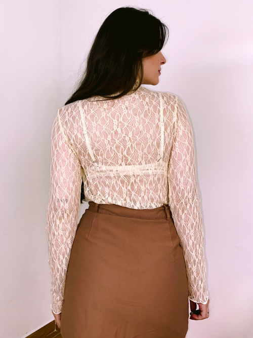 Blusa Renda Manga Longa Off White