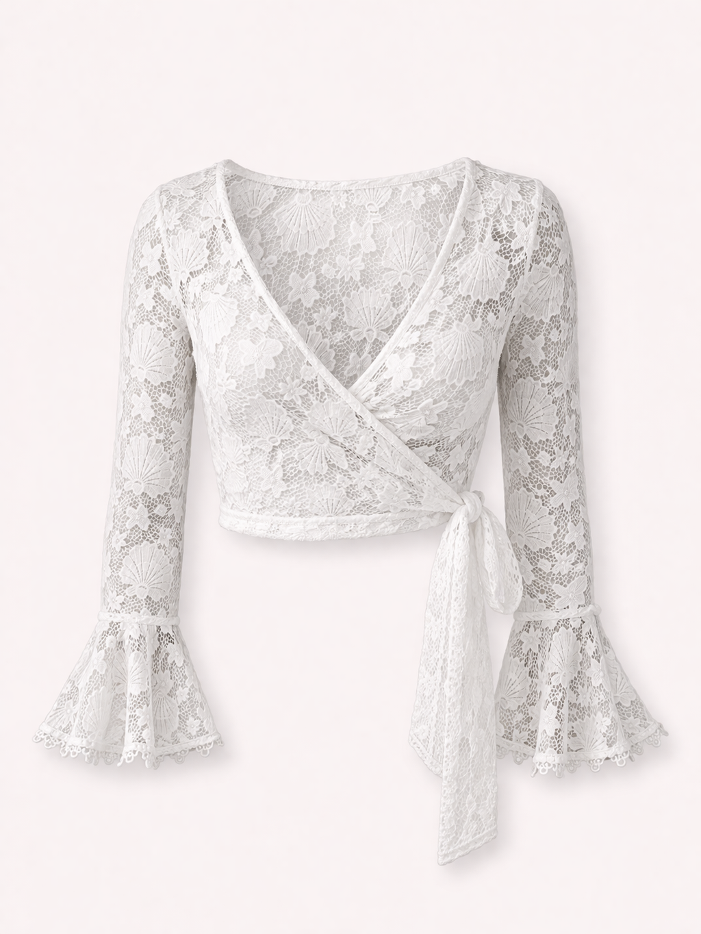 Blusa Transpassada Renda Manga Flare Branca