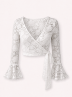 Blusa Transpassada Renda Manga Flare Branca