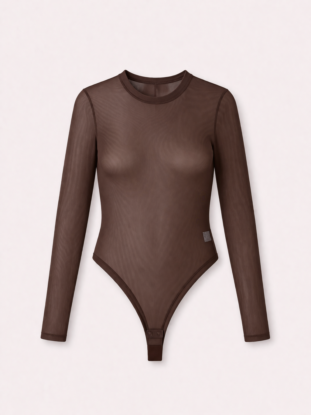 Body Tule Manga Longa Marrom