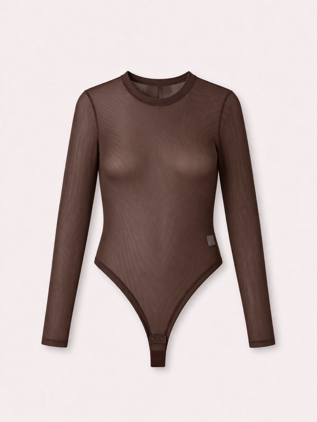Body Tule Manga Longa Marrom